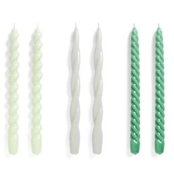 Hay Candle Long Mix Kaarsen Set Van 6 Mint/ Grey/ Green