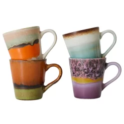 HKliving 70's Ceramic Espresso Mok Espresso Kopjes Set Van 4 Retro