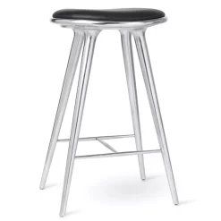Mater Design High Stool Barkruk 74 Gerecycled Aluminium, Zwart Leer