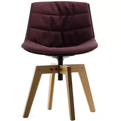 MDF Italia Flow Chair Gestoffeerde Stoel Met Naturel Onderstel, Zwarte Kuip, Grijze Finish, Londra Burgundy
